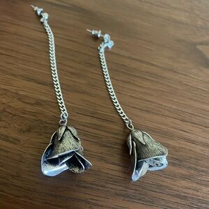 Silver Dangle Earrings with Floral Design